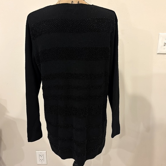 Jaeger Vintage Black Wool Beaded Stripe Sweater  Size Large - Picture 5 of 7
